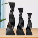 Maxbell 3x Plant Pot Slender Geometric Planter Farmhouse Ceramic Twisted Flower Vase Black