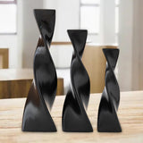 Maxbell 3x Plant Pot Slender Geometric Planter Farmhouse Ceramic Twisted Flower Vase Black