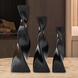Maxbell 3x Plant Pot Slender Geometric Planter Farmhouse Ceramic Twisted Flower Vase Black