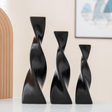 Maxbell 3x Plant Pot Slender Geometric Planter Farmhouse Ceramic Twisted Flower Vase Black