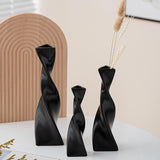 Maxbell 3x Plant Pot Slender Geometric Planter Farmhouse Ceramic Twisted Flower Vase Black