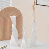 Maxbell 3x Plant Pot Slender Geometric Planter Farmhouse Ceramic Twisted Flower Vase White