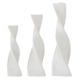 Maxbell 3x Plant Pot Slender Geometric Planter Farmhouse Ceramic Twisted Flower Vase White