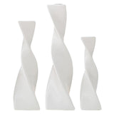 Maxbell 3x Plant Pot Slender Geometric Planter Farmhouse Ceramic Twisted Flower Vase White