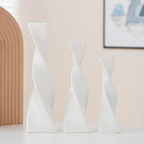 Maxbell 3x Plant Pot Slender Geometric Planter Farmhouse Ceramic Twisted Flower Vase White