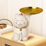 Maxbell Animal Storage Box Sculpture Serving Tray Ornament Resin Cat Statue Figurine White