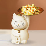 Maxbell Animal Storage Box Sculpture Serving Tray Ornament Resin Cat Statue Figurine White