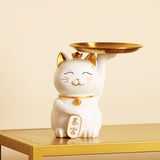 Maxbell Animal Storage Box Sculpture Serving Tray Ornament Resin Cat Statue Figurine White