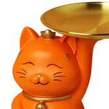 Maxbell Animal Storage Box Sculpture Serving Tray Ornament Resin Cat Statue Figurine Orange