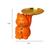 Maxbell Animal Storage Box Sculpture Serving Tray Ornament Resin Cat Statue Figurine Orange