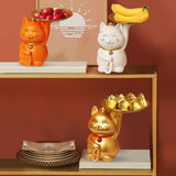 Maxbell Animal Storage Box Sculpture Serving Tray Ornament Resin Cat Statue Figurine Orange