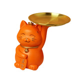 Maxbell Animal Storage Box Sculpture Serving Tray Ornament Resin Cat Statue Figurine Orange