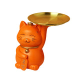 Maxbell Animal Storage Box Sculpture Serving Tray Ornament Resin Cat Statue Figurine Orange