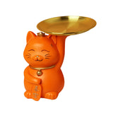 Maxbell Animal Storage Box Sculpture Serving Tray Ornament Resin Cat Statue Figurine Orange