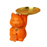 Maxbell Animal Storage Box Sculpture Serving Tray Ornament Resin Cat Statue Figurine Orange