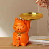 Maxbell Animal Storage Box Sculpture Serving Tray Ornament Resin Cat Statue Figurine Orange