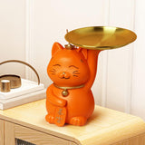 Maxbell Animal Storage Box Sculpture Serving Tray Ornament Resin Cat Statue Figurine Orange