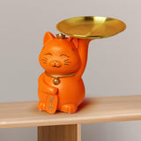Maxbell Animal Storage Box Sculpture Serving Tray Ornament Resin Cat Statue Figurine Orange