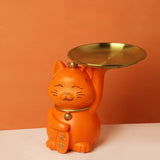 Maxbell Animal Storage Box Sculpture Serving Tray Ornament Resin Cat Statue Figurine Orange