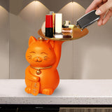 Maxbell Animal Storage Box Sculpture Serving Tray Ornament Resin Cat Statue Figurine Orange