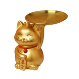Maxbell Animal Storage Box Sculpture Serving Tray Ornament Resin Cat Statue Figurine Golden