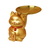 Maxbell Animal Storage Box Sculpture Serving Tray Ornament Resin Cat Statue Figurine Golden