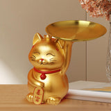 Maxbell Animal Storage Box Sculpture Serving Tray Ornament Resin Cat Statue Figurine Golden