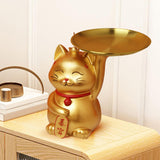 Maxbell Animal Storage Box Sculpture Serving Tray Ornament Resin Cat Statue Figurine Golden