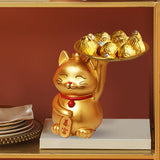 Maxbell Animal Storage Box Sculpture Serving Tray Ornament Resin Cat Statue Figurine Golden
