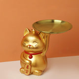 Maxbell Animal Storage Box Sculpture Serving Tray Ornament Resin Cat Statue Figurine Golden