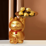Maxbell Animal Storage Box Sculpture Serving Tray Ornament Resin Cat Statue Figurine Golden