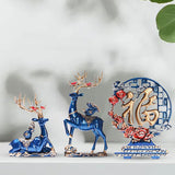 Maxbell Reindeer Figurines Tabletop Crafts Deer Statues for Bookshelf Bedroom Office Blue