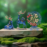Maxbell Reindeer Figurines Tabletop Crafts Deer Statues for Bookshelf Bedroom Office Blue