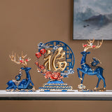 Maxbell Reindeer Figurines Tabletop Crafts Deer Statues for Bookshelf Bedroom Office Blue