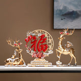 Maxbell Reindeer Figurines Tabletop Crafts Deer Statues for Bookshelf Bedroom Office Gold