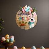 Maxbell Happy Easter Wooden Hanging Sign Easter Door Hanger for Porch Farmhouse Home