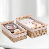 Maxbell 2 Pieces Woven Baskets Display with Handle for Coffee Snacks Drinks and Food beige
