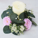 Maxbell Candle Ring Gifts Garland Greenery Wreath for Festival Dining Room Farmhouse Pink