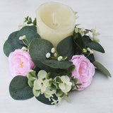 Maxbell Candle Ring Gifts Garland Greenery Wreath for Festival Dining Room Farmhouse Pink