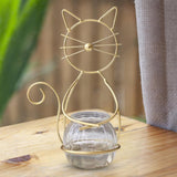 Maxbell Hydroponic Plant Vase with Cat Metal Holder for Home Bonsai Decor Desk Decor Gold
