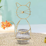 Maxbell Hydroponic Plant Vase with Cat Metal Holder for Home Bonsai Decor Desk Decor Gold
