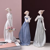 Maxbell Porcelain Lady Statue Nordic Ceramic Girl Figurine for Bedroom Cabinet Desk