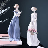 Maxbell Porcelain Lady Statue Nordic Ceramic Girl Figurine for Bedroom Cabinet Desk