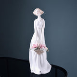 Maxbell Porcelain Lady Statue Nordic Ceramic Girl Figurine for Bedroom Cabinet Desk