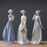 Maxbell Porcelain Lady Statue Nordic Ceramic Girl Figurine for Bedroom Cabinet Desk
