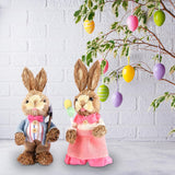 Maxbell 2Pcs Straw Woven Bunny Decoration Bunny Couple Statue for Garden Office Home