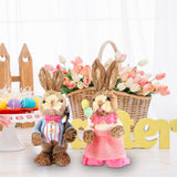 Maxbell 2Pcs Straw Woven Bunny Decoration Bunny Couple Statue for Garden Office Home