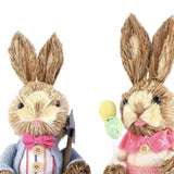 Maxbell 2Pcs Straw Woven Bunny Decoration Bunny Couple Statue for Garden Office Home