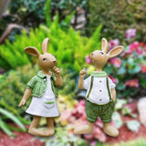 Maxbell 2Pcs Standing Bunny Sculpture Yard Table Creative Garden Rabbit Statues
