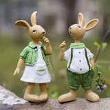 Maxbell 2Pcs Standing Bunny Sculpture Yard Table Creative Garden Rabbit Statues